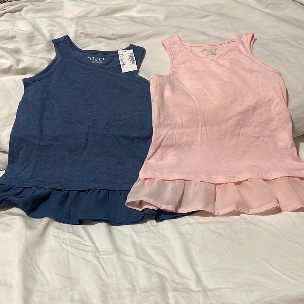 Children place xs 4 tank top ruffled chiffon hemline sheer pink blue nwot nwt